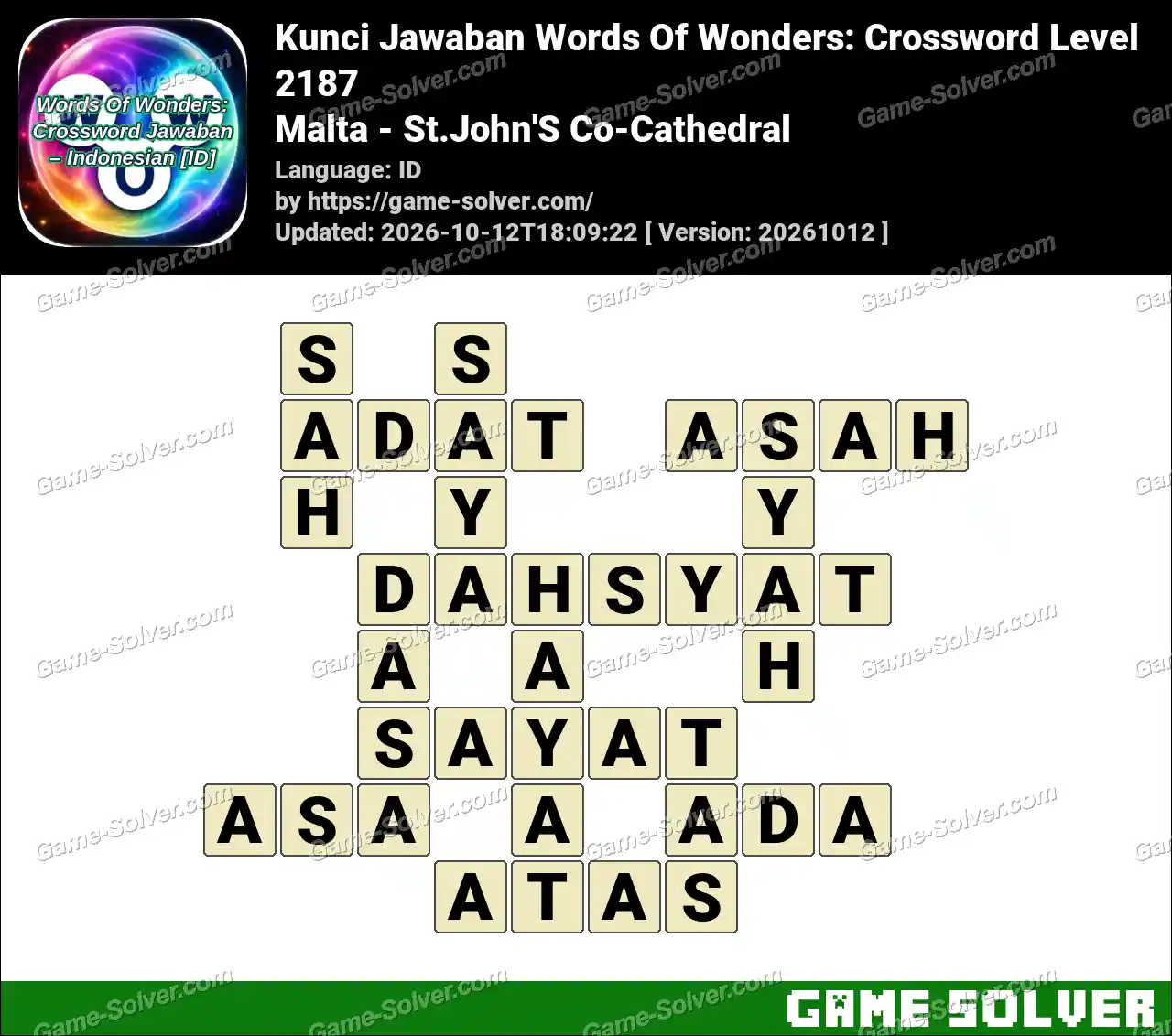 Kunci Jawaban Words Of Wonders: Crossword Level 2187 – Malta – St.John’S Co-Cathedral